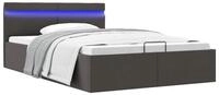 vidaXL Bett, Bett mit Bettkasten Hydraulisch LED Dunkelgrau Stoff 140x200 cm