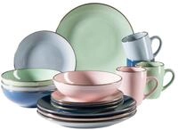M&Auml;SER Kombiservice METALLIC RIM, Geschirr-Set, Steinzeug (16-tlg), 4 Personen,