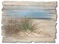 Artland Holzbild Schöne Sanddüne mit Gräsern und Zaun, Strand (1 St)