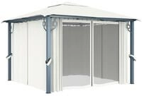 vidaXL Pavillon, Partyzelt mit Vorh&auml;ngen 300 x 300 cm Creme Aluminium