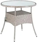Casaria Gartentisch, Polyrattan Rund Glas H&ouml;henverstellbar 80kg Belastbarkeit