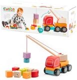 Cubika Holzspielzeug LKW mit Kran 14 Teile Holzbaukasten