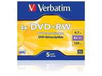 Verbatim DVD-Rohling DVD+RW 4.7GB 4x Matt 10 Jewel Case, Wiederbeschreibbar,...