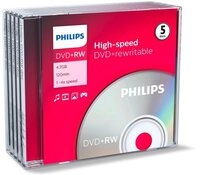 Philips DVD-Rohling 5 Philips Rohlinge DVD+RW 4,7GB 4x Jewelcase