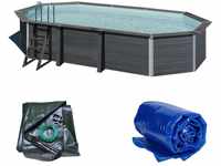 Poolomio Pool Composite Set BASIC - Oval 664 x 386 x 124 cm, inkl. Solar- &...