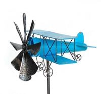 DanDiBo Gartenstecker Metall Flugzeug XL 160 cm Doppeldecker Blau 96099 Windspiel