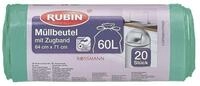 RUBIN M&uuml;llbeutel, 20 St&uuml;ck/ Rolle, mit Zugband, 60 Liter, gr&uuml;n, rei&szlig;fest,