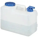 relaxdays Wassertank Wasserkanister mit Hahn, 15 Liter blau|wei&szlig; 35.5 cm x 29 cm x