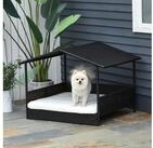 PawHut Hundeh&uuml;tte Rattan Hundeliege, Erh&ouml;htes Hundebett, K&uuml;hlendes...