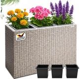 Casaria Pflanzk&uuml;bel, 3 Innent&ouml;pfe Herausnehmbar Polyrattan 83x30,5x60cm Blumentopf