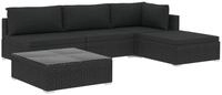 vidaXL Gartenlounge-Set, 5-tlg. Lounge Set mit Auflagen Poly Rattan Schwarz
