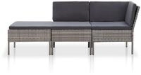 vidaXL Gartenlounge-Set, 3-tlg. Lounge Set mit Auflagen Poly Rattan Grau