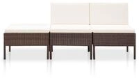 vidaXL Gartenlounge-Set, 3-tlg. Lounge Set mit Auflagen Poly Rattan Braun