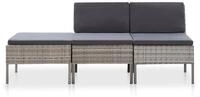 vidaXL Gartenlounge-Set, 3-tlg. Lounge Set mit Auflagen Poly Rattan Grau