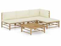 vidaXL Gartenlounge-Set 5-tlg. Garten-Lounge-Set mit Cremeweißen Kissen Bambus,