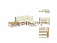 vidaXL 4 piece bamboo garden furniture set with cushions white (3058189)