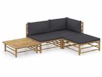 vidaXL Gartenlounge-Set 4-tlg. Garten-Lounge-Set mit Dunkelgrauen Kissen Bambus,
