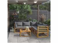 vidaXL 6 piece garden furniture set solid acacia wood and cushions grey...