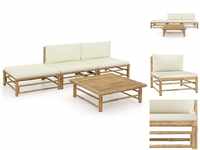 vidaXL Gartenlounge-Set 4-tlg. Garten-Lounge-Set mit Cremeweißen Kissen Bambus,