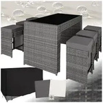tectake Sitzgruppe Aluminium Rattan Barset mit Sicherheitsglasplatte, 2 Bezugssets,