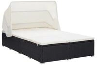 vidaXL Gartenliege 2-Personen-Sonnenliege mit Auflage Poly Rattan Schwarz