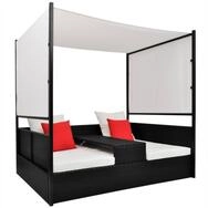 vidaXL Bett Gartenbett mit Baldachin Schwarz 190&times;130 cm Poly Rattan