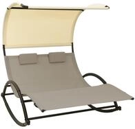 vidaXL Gartenliege Doppel-Sonnenliege mit Sonnendach Textilene Taupe und Creme, 1 St.