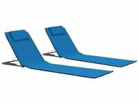 vidaXL 2Pc Beach Mat Folding Backrest blue