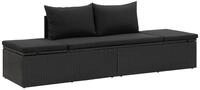 vidaXL Gartenliege, Sonnenliege mit Auflage Poly Rattan Schwarz