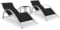 vidaXL Gartenliege Sonnenliegen 2 Stk. mit Tisch Aluminium Schwarz