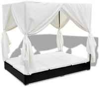 vidaXL Gartenliege, Outdoor-Loungebett mit Vorhang Poly Rattan Schwarz
