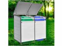 Melko Mülltonnenbox Mülltonnenbox Doppelbox für 2 Tonnen - Braun/Weiß -...