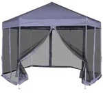 vidaXL Partyzelt Hexagonal Pop-Up Zelt mit 6 Seitenw&auml;nden Cremewei&szlig; 3,6x3,1 m