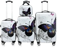 monzana Hartschalen-Trolley Butterfly, 4 Rollen, Hartschalenkofferset Butterfly