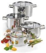 K&uuml;chenprofi Topf-Set Topf-Set SAN REMO 4-teilig aus Edelstahl mit Glasdeckeln,