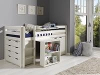 Natur24 Bett Spielbett Pino mit H&auml;ngeregal, Schreibtisch, Schubladekommode...