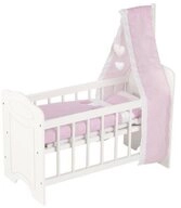 goki Puppenbett mit Himmel und Bettzeug, 61,8 x 31,7 x 67,5 cm, Rosa / Wei&szlig;
