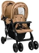 vidaXL Zwillingswagen, Tandem-Zwillingskinderwagen Taupe Stahl