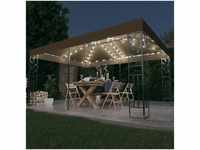 vidaXL Pavillon Pavillon mit Doppeldach & LED-Lichterkette 3x4 m Taupe