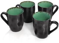 S&Auml;NGER Becher Palm Beach Kaffeebecher Gr&uuml;n Schwarz, 4-tlg., Steingut, 300 ml,