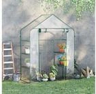 Outsunny Foliengew&auml;chshaus begehbares Gartenh&auml;uschen, Fr&uuml;hbeet mit 6 Regalen,