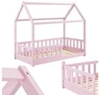 Juskys Kinderbett Marli, 80x160 cm, Hausoptik mit Dach, Holz, Rausfallschutz, 3 - 10