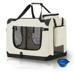 Juskys Tiertransporttasche Lassie, mit Decke, Tasche, Griffen und Fressnapf beige 50