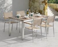 acamp Garten-Essgruppe Gartenm&ouml;bel Set Edelstahl 5-teilig, HPL Tisch, 4 Sessel,