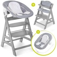 Hauck Hochstuhl Alpha Plus Grey Newborn Set (Set, 4 St), Holz Babystuhl ab Geburt