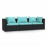 vidaXL Gartenlounge-Set, 3-Sitzer-Sofa mit Auflagen Schwarz Poly Rattan