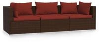 vidaXL Garten-Essgruppe, 3-Sitzer-Sofa mit Kissen Braun Poly Rattan