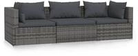 vidaXL Sofa, 3-Sitzer-Sofa mit Kissen Grau Poly Rattan