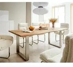 DELIFE Esstisch Edge, Akazie Natur 200x100 Edelstahl Schmal Live-Edge beige Baumkante