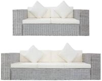 vidaXL Sofa 2-tlg. Sofagarnitur mit Auflagen Grau Natur Rattan